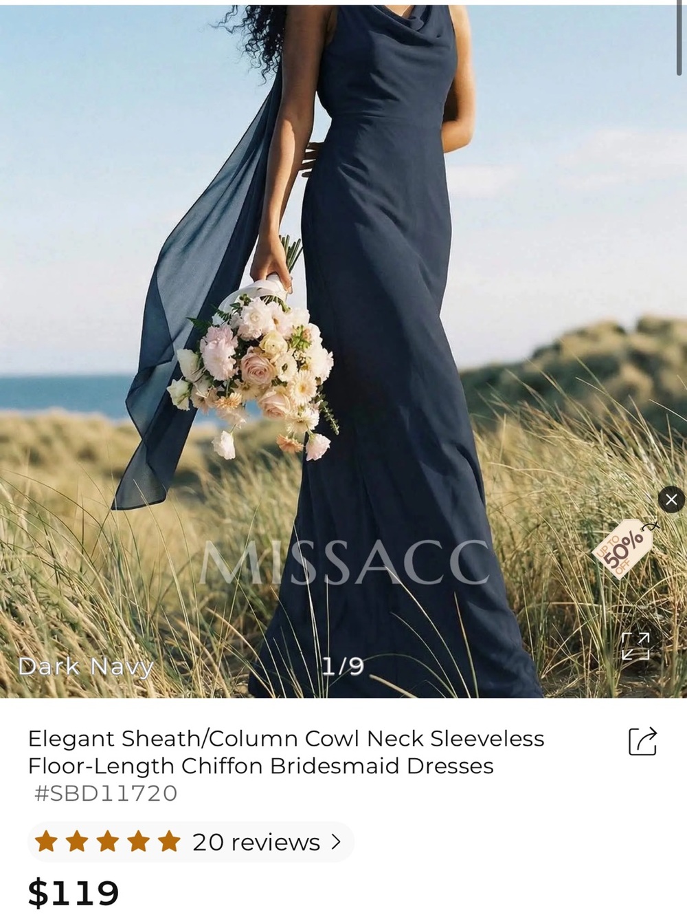 Elegant Dark Navy Sheath Cowl Neck Sleeveless Floor-Length Dress